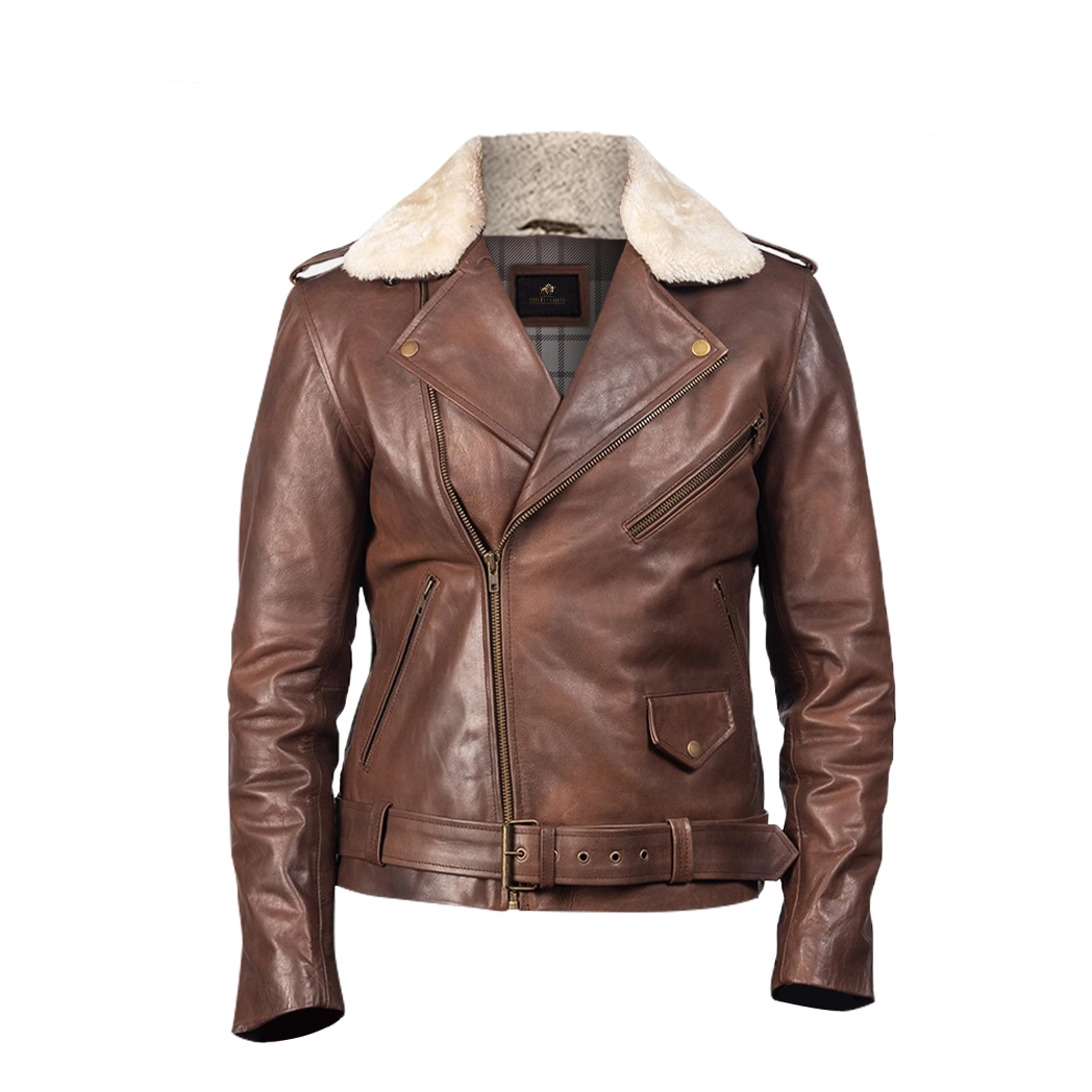 Mens Brown Leather Winter Protection Jacket