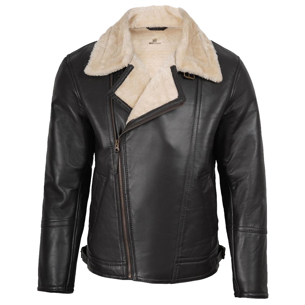 Men’s Dark Brown Biker Style Shearling Leather Jacket