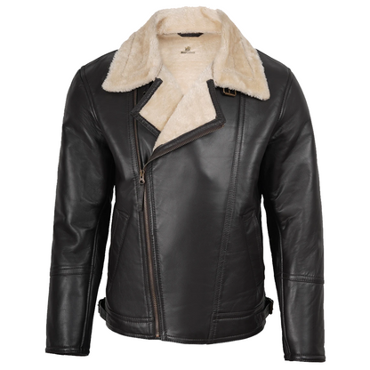 Men’s Dark Brown Biker Style Shearling Leather Jacket