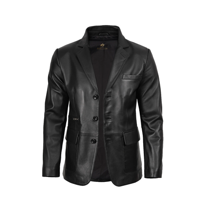 Men’s Eliseo Black Three Button Leather Blazer