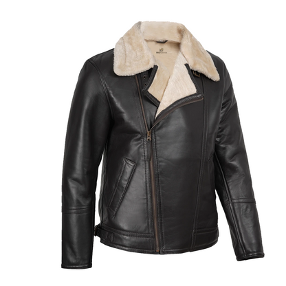 Men’s Dark Brown Biker Style Shearling Leather Jacket