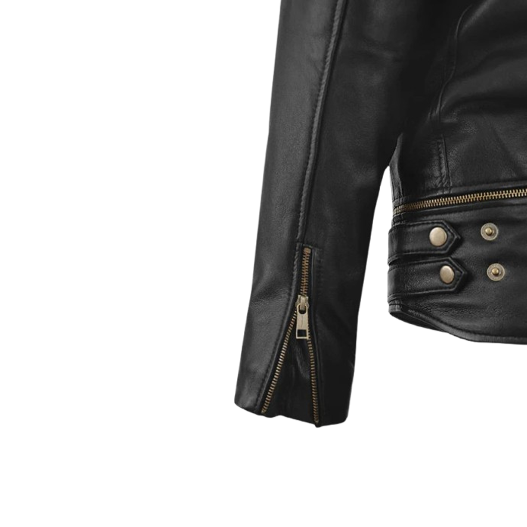 Mens Black Trooper Biker Leather Jacket