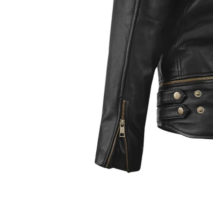 Mens Black Trooper Biker Leather Jacket