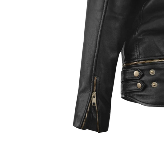Mens Black Trooper Biker Leather Jacket