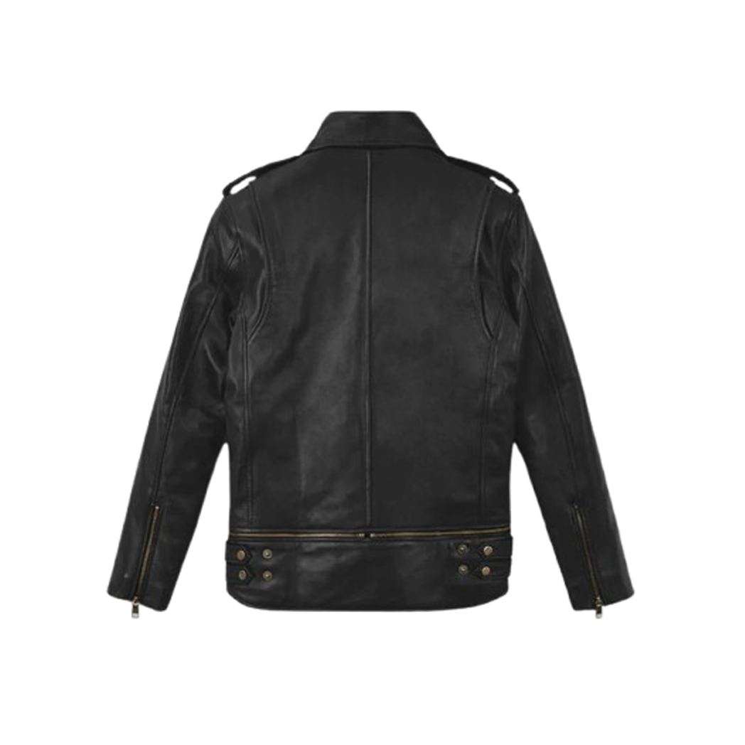 Mens Black Trooper Biker Leather Jacket