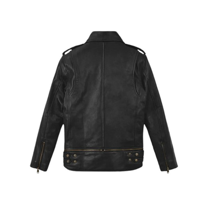 Mens Black Trooper Biker Leather Jacket