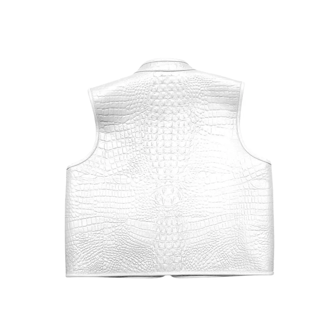 Men’s Premium White Leather Biker Vest