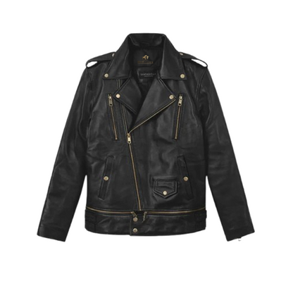 Mens Black Trooper Biker Leather Jacket