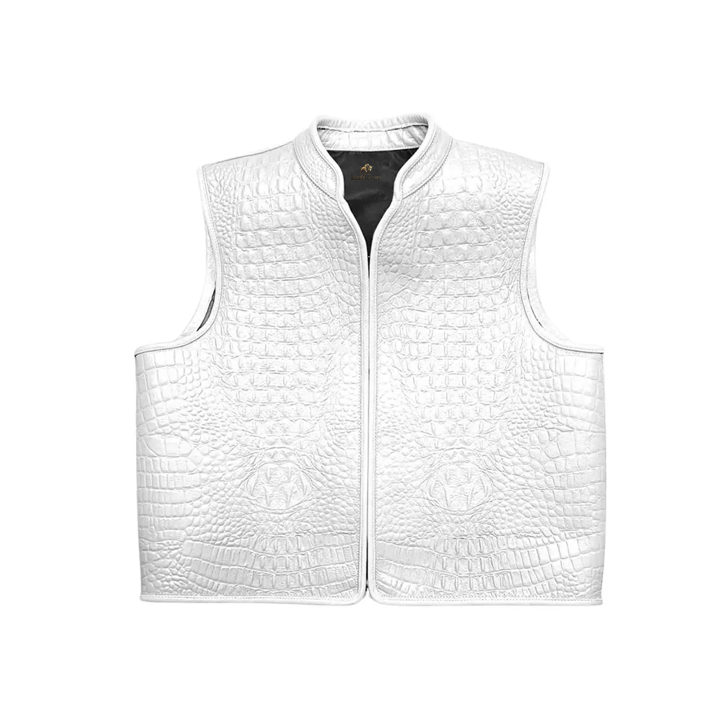 Men’s Premium White Leather Biker Vest