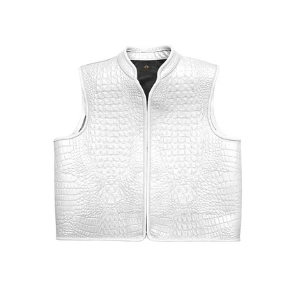 Men’s Premium White Leather Biker Vest