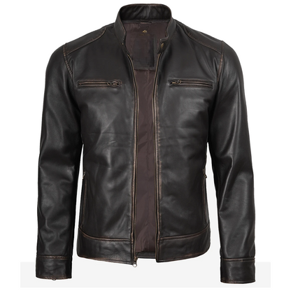 Men’s Distressed Brown Biker Leather Jacket