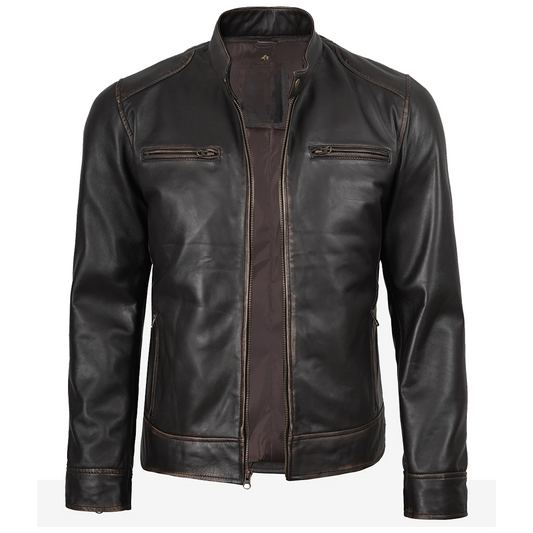 Men’s Distressed Brown Biker Leather Jacket