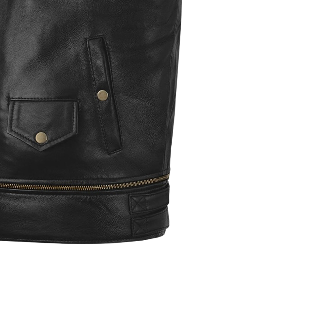 Mens Black Trooper Biker Leather Jacket