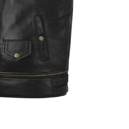 Mens Black Trooper Biker Leather Jacket