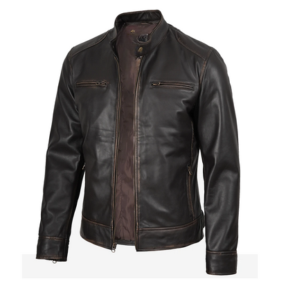 Men’s Distressed Brown Biker Leather Jacket