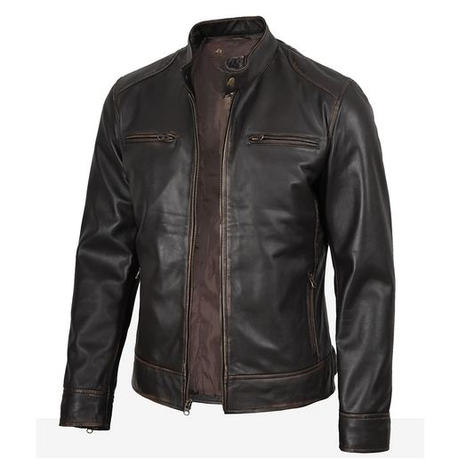 Men’s Distressed Brown Biker Leather Jacket