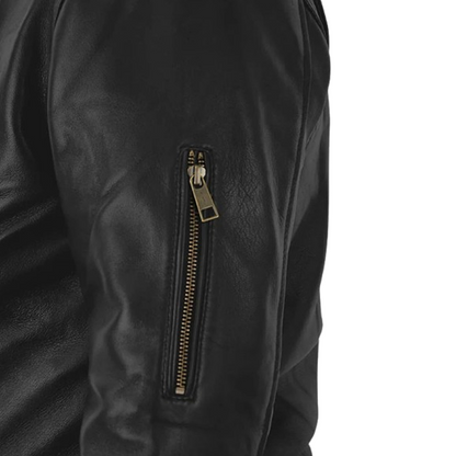 Mens Black Trooper Biker Leather Jacket