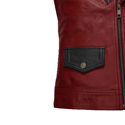 Men’s Red and Black Leather Vest