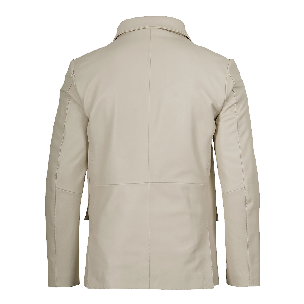 Men’s Two Button Notch Lapel White Leather Blazer