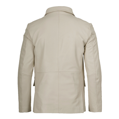 Men’s Two Button Notch Lapel White Leather Blazer