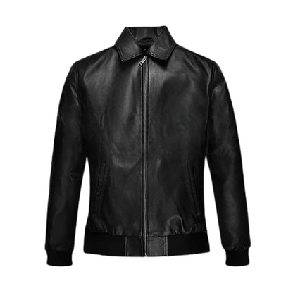 Mens Initials Black Leather Jacket