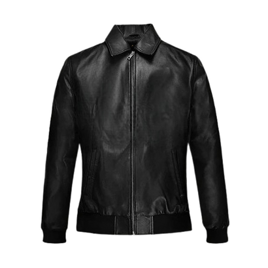 Mens Initials Black Leather Jacket