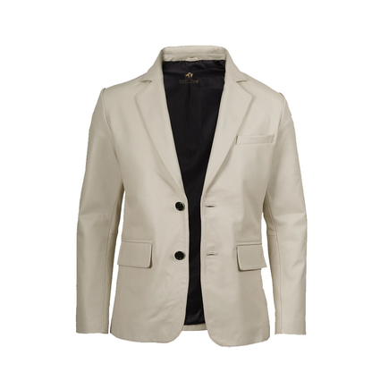 Men’s Two Button Notch Lapel White Leather Blazer