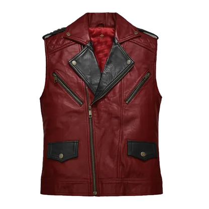 Men’s Red and Black Leather Vest