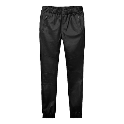 Mens Black Lushfit Jogging Leather Pants