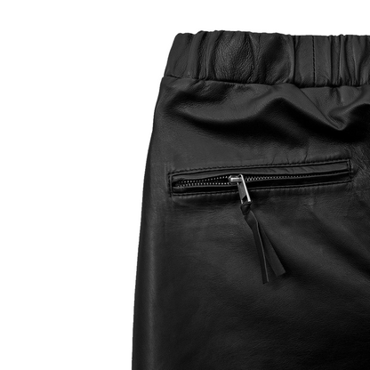 Mens Black Lushfit Jogging Leather Pants
