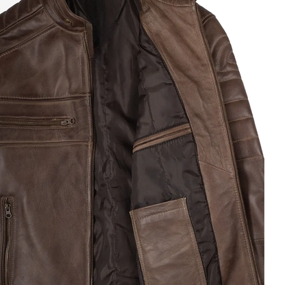 Men’s Coffee Brown Distressed Leather Jacket