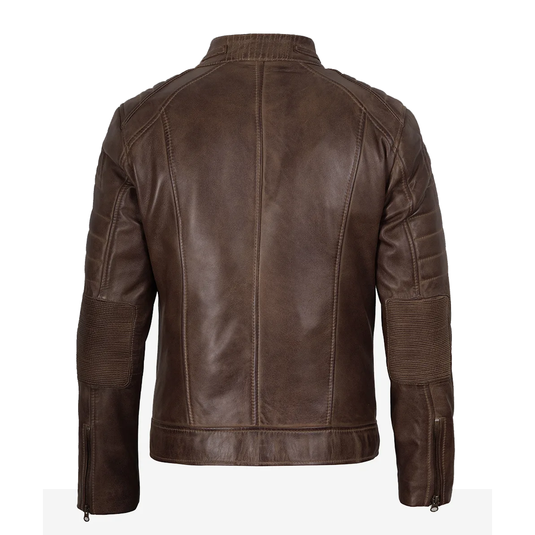 Men’s Coffee Brown Distressed Leather Jacket