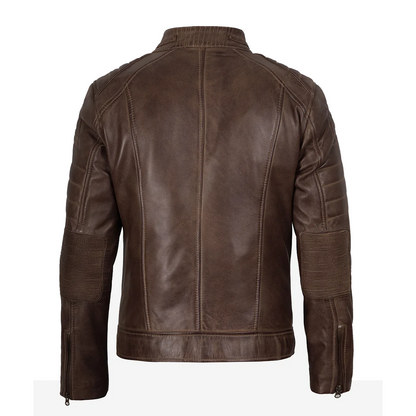 Men’s Coffee Brown Distressed Leather Jacket