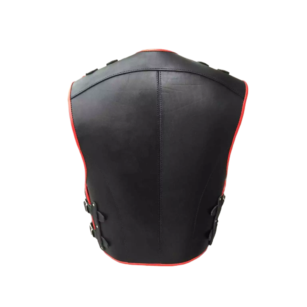 Men’s Red Strip Black Biker Leather vest