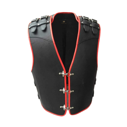 Men’s Red Strip Black Biker Leather vest