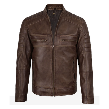 Men’s Coffee Brown Distressed Leather Jacket