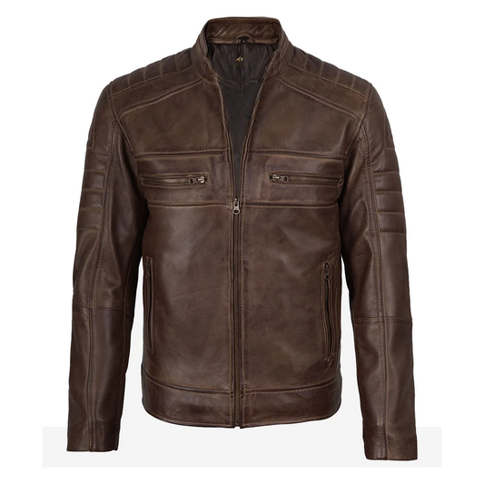 Men’s Coffee Brown Distressed Leather Jacket