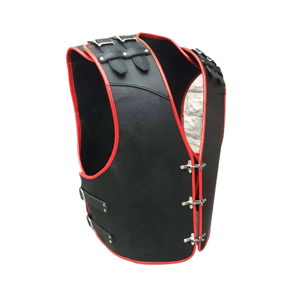 Men’s Red Strip Black Biker Leather vest