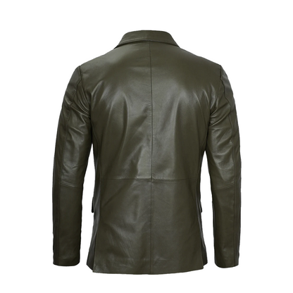 Mens Two Button Olive Green Leather Blazer