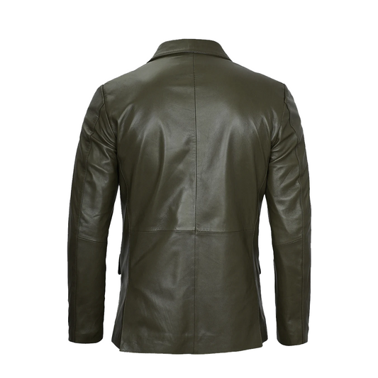 Mens Two Button Olive Green Leather Blazer