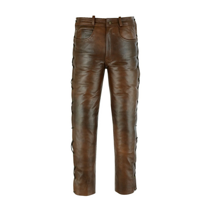 Mens Brown Jean Style Motorcycle Leather Pants