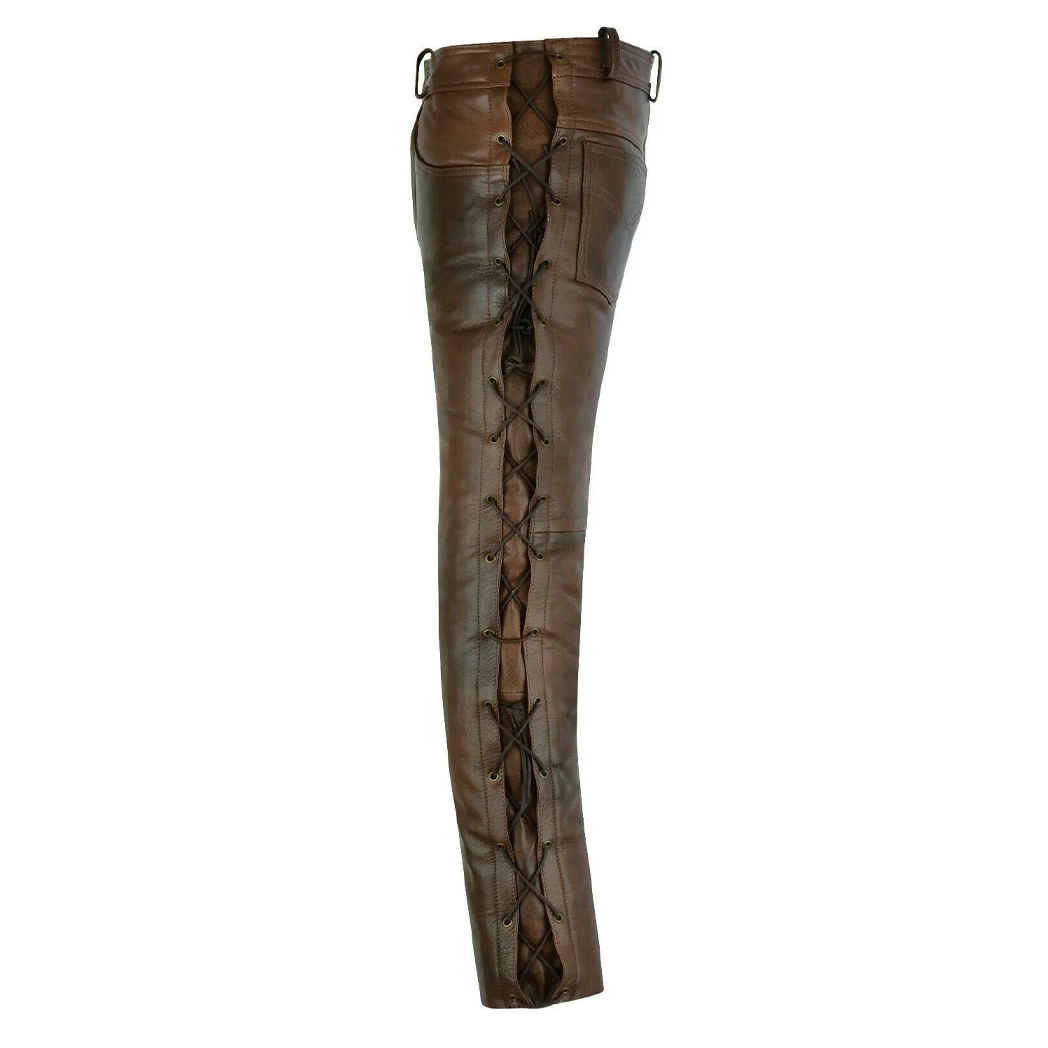 Mens Brown Jean Style Motorcycle Leather Pants
