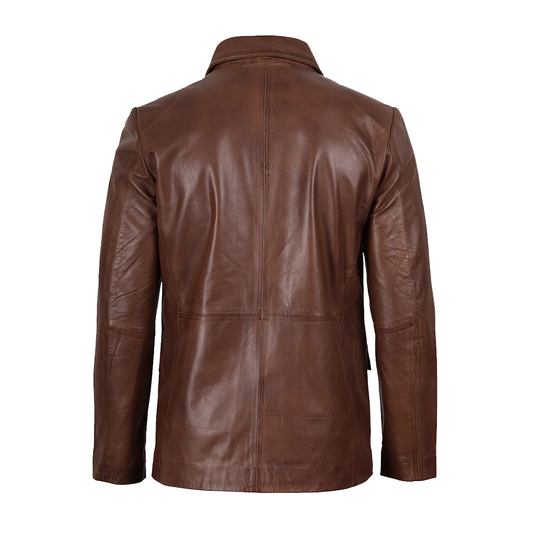 Mens Wax Two Button Leather Blazer