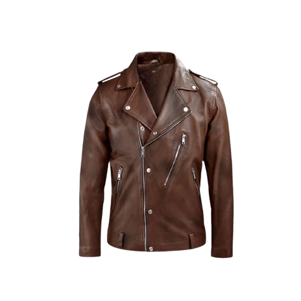 Mens Beast Spanish Brown Biker Leather Jacket