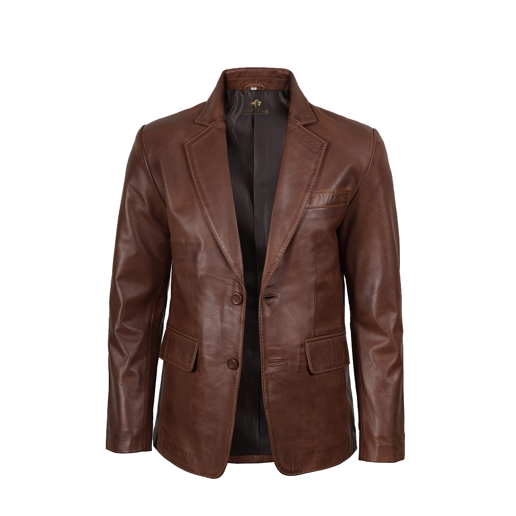 Mens Wax Two Button Leather Blazer