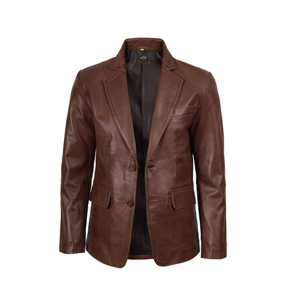 Mens Wax Two Button Leather Blazer
