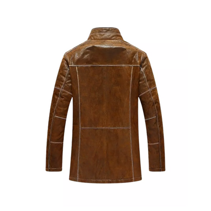 Men’s Vintage Standing Collar Brown Winter Coat