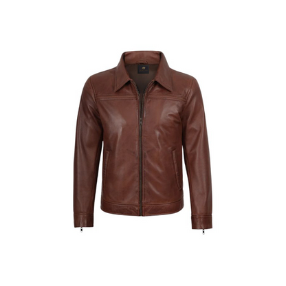 Mens Shirt Collar Brown Leather Jacket