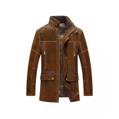 Men’s Vintage Standing Collar Brown Winter Coat