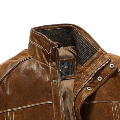 Men’s Vintage Standing Collar Brown Winter Coat